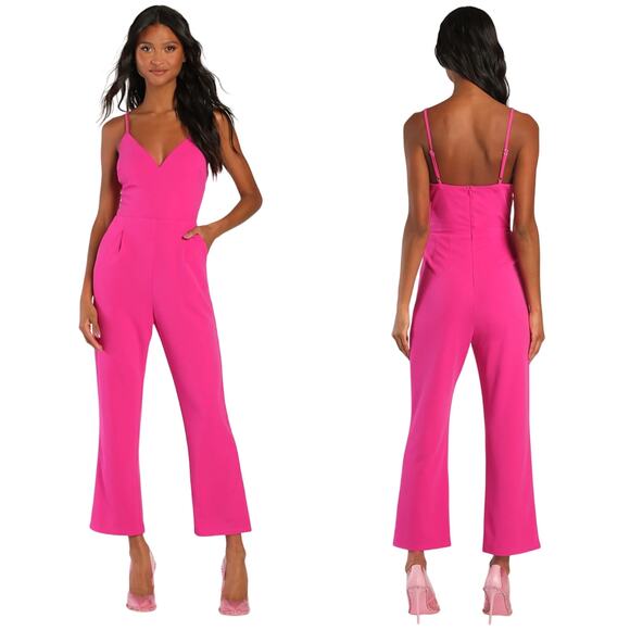 Lulus Signature Cutie Hot Pink V-Neck Sleeveless Jumpsuit size Small NWT - Picture 1 of 5